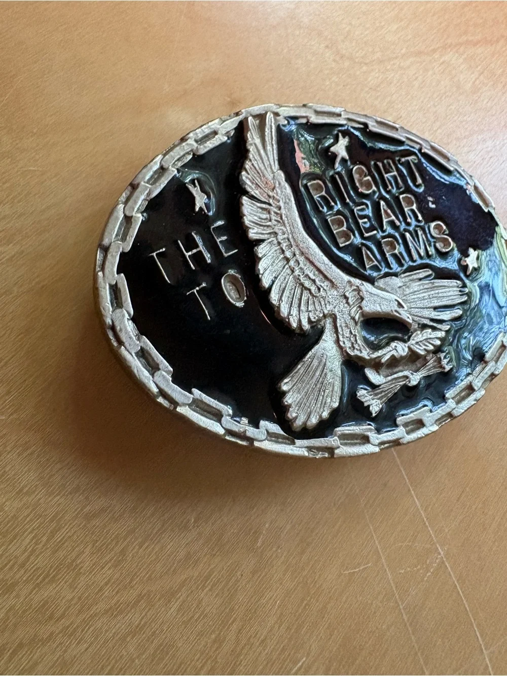 The Right To Bear Arms 2nd Amendment Gun Rights Vintage Metal Belt Buckle Eagle